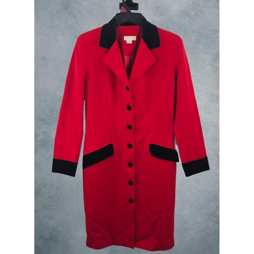 Brooks Brothers Dress Size 4 Red Wool Velvet Button Front Shoulder‎ Pads Vintage